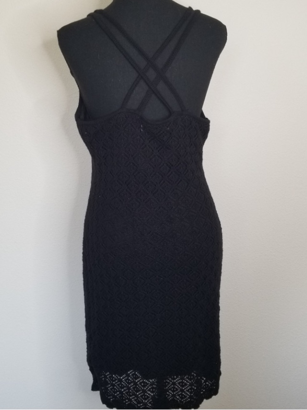 Black Crocheted Mini Dress with Crisscross Back